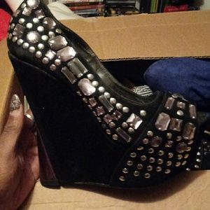 Black high wedge heels